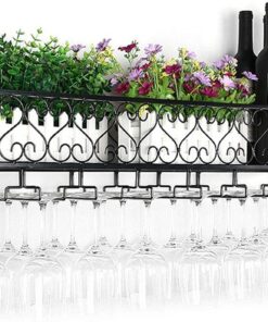 MiroDo Porte-Bouteilles Porte-Verres à vin Suspendu | Étagère à vin Murale | Étagère de décoration réglable en métal | Organisateur d'armoire à vin | pour Bars, Industriels, Cuisines/Noir