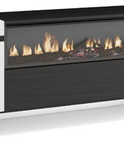 Skraut Home | Meuble TV | Banc Télé | Grand Espace de Rangement | 200x57x35cm | pour Les TV jusqu'à 80" | Cheminée électrique | Design Industriel | Style Moderne | Blanc et Noir