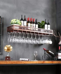 Casier à vin Mural en Fer Peinture Haute température Porte-Verre à vin inversé Porte-Bouteille Industriel étagère à vin avec Crochets pour Bars, Cuisine et Salle à Manger décoratio