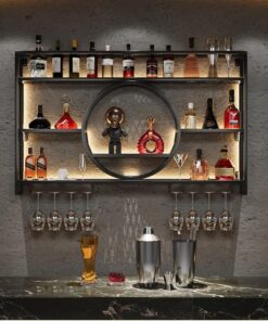 Étagère à vin Murale Moderne à LED Noire avec Support pour Verres, étagères flottantes en métal Industriel pour Bouteilles d'alcool, Grande étagère de Rangement pour Bar et Salle à Manger 10