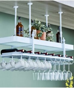 Casiers À Vin Maison/Bar Rétro Industriel Fixé Au Mur avec Porte-Verre, Étagères À Vin Suspendues en Métal Rustique, Porte-Bouteille À 2 Niveaux, Étagère Murale, pour Bar/Cuisine/A