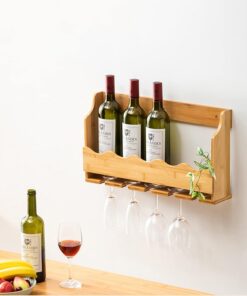 Casier à vin Mural, étagère Murale en Bois pour Bar et Cuisine, casier à Bouteilles de vin Mural, casier à Verres à vin, étagères flottantes pour Salon, Bar, Restaurants, Cuisines (Couleur :