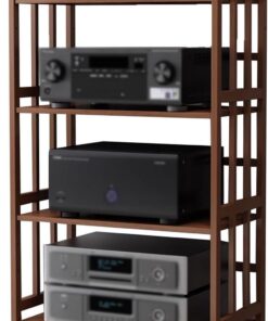 Armoire stéréo – Support audio à 4 niveaux avec roulettes, support mobile pour home cinéma pour rangement de CD – Idéal pour les systèmes stéréo à domicile et la configuration de divertissement