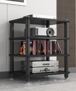 Étagère HiFi, étagère Audio, étagère AV, étagère Verticale à 4 Niveaux pour Tourne-Disque, pour Salle de Jeux/d'enregistrement, Support de Platine Vinyle avec Cadre Noir (B)