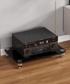 Rack Audio, Meuble Hi Fide Multicouche, Meuble Rack Audio, Meuble Stéréo en Acier Inoxydable, avec Étagère en Verre, Meuble Audio Vidéo De Lecteur Multimédia CD(Nero,1-Tier)