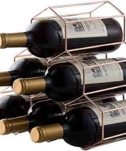 Casiers à vin, Porte-Bouteilles de vin ， Debout Le Porte-Bouteilles géométrique en métal Iron Art 6 Bouteilles de Verres à vin pour Meuble de Bar, Garde-Manger, présentoir de Cuisine