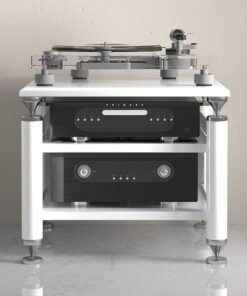 Meuble HiFi, Meuble Rack Audio Ouvert, Meuble stéréo multimédia avec Repose-Pieds Silencieux, Meuble Audio Vidéo avec étagères réglables, for la Maison/Le Bureau/Le cinéma(Wit,56cm/22in)