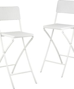 Relaxdays Chaise de bar lot de 2 avec dossier pliante pliable BASTIAN tabouret 78 cm hauteur, blanc