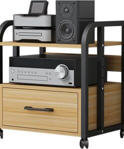 Meuble HiFi à 2/3/4 Etagères,Meuble Imprimante,Support Multimédia AV, Meubles pour Audio/vidéo,Meuble Audio Mobile,Meuble de Rangement,Meuble de Support Stéréo,pour Salon,Salle d'enregistrement(50x40x