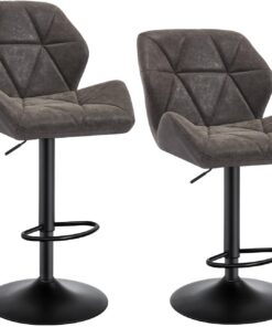 WOLTU Tabouret Bar Lot de 2, Hauteur Réglable, en PU, Gris | Chaise de bar, Siège pivotant à 360°, avec Dossier et Repose-Pieds, pour Cuisine, Salle à Manger