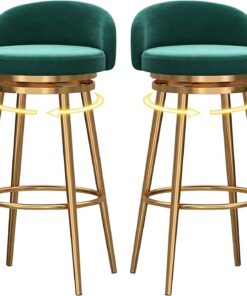 Lot de 2 Tabourets en Velours, Chaises de Salle à Manger pour la Maison et la Cuisine, Chaises de Bar en Métal avec Dossier et Repose-Pieds, Tabourets de Bar 65 cm