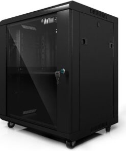 Meuble HiFi en Acier laminé à Froid, Meuble Rack Audio avec Conception de Serrure de Porte, Meuble stéréo avec Roues, Meuble Audio Vidéo avec Panneaux latéraux Amovibles(Nero)