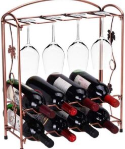 Porte-Bouteilles de vin, Porte-Bouteilles de vin, Porte-Bouteilles en métal sur Pied Art en Fer 8 Bouteilles de vin en Verre pour Meuble de Bar, Garde-Manger, présentoir de Cuisine