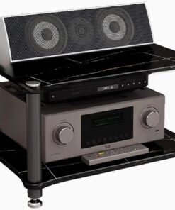Support de Stockage Audio, Meuble Etagere Salon, Support de Rangement Audio, Meuble de Salon Rangement Moderne Portant 200 kg pour Équipements Multimédia 3 Tailles 4 Couleurs(Black with textur