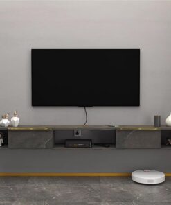 Meuble TV Flottant de 63 Pouces, Meuble TV Mural pour Centre Multimédia de Divertissement, Étagère Murale Flottante avec 5 Rangements, pour Salon et Bureau (Size : Gris)