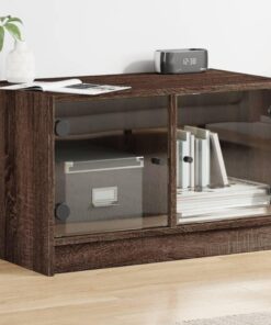 ZXLIHS Meuble TV avec Portes en Verre, Meuble TV en Bois d'ingénierie, Meuble de Rangement Classique élégant, Table d'appoint pour Salon, chêne Brun, 68 x 37 x 42 cm