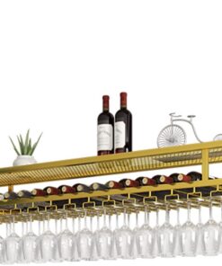 Casier à vin au Plafond Stockage Suspendu Bouteilles de vin et gobelets en Verre Supports de Verres à Pied, pour Bar de Cuisine sous Le Meuble, étagère décorative pour Porte-Verre