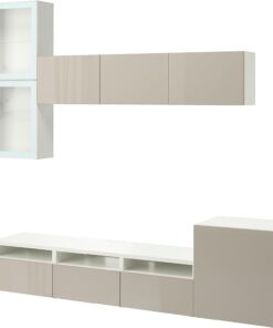 ProTuning BESTÅ Combinaison de rangement pour téléviseur/portes en verre, blanc/Selsviken verre transparent brillant/beige, 300 x 42 x 211 cm