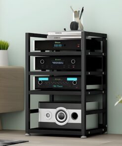 Support multimédia, Support HiFi, Meuble de Rangement Ouvert for Supports multimédia AV, Support Audio for ampli AV/Platine Vinyle, Hauteur réglable, for la Maison/Le Bureau/Le cinéma(Nero)