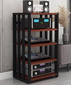 Support audio HiFi à 4 niveaux, support multimédia multicouche pour maison/bureau/audio/vidéo/DJ/théâtre – Rangement ouvert AV Media Stand Stereo Cabinet
