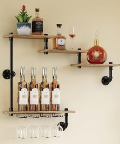 Porte-Bouteilles de vin Suspendu en métal Industriel, Porte-Bouteilles de vin muraux pour Bouteilles de vin, Supports flottants pour Affichage de Bar à Domicile, étagères de rangem