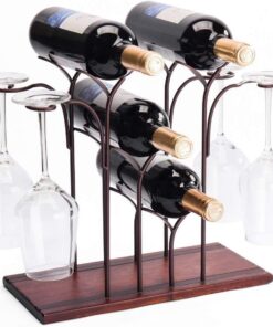 Supports à vin de Table, Support de Rangement pour 4 Bouteilles et 4 Verres, étagères à vin en Bois Rustique Parfait, décoration de Bar