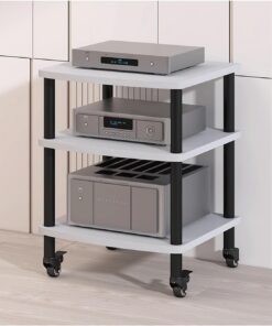 Support multimédia AV à roulettes, meuble stéréo moderne, étagère for console de réception, support for composants audio en bois, support HIFI for salon, salle d'enregistrement(Walnut,3 Tier)