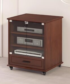 Meuble stéréo, meuble de rangement multimédia, meuble AV, support audio avec portes en verre, support multimédia audio-vidéo avec étagères réglables en hauteur, for salle d'enregistrement(24.2"