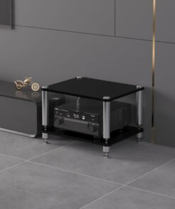 Meuble hifi,étagères audio-vidéo,étagère d'armoire de tour multimédia,étagère d'angle pour support multimédia av à 4 couches,Support Multimédia Audio Et Vidéo D'angle For TV,rack hifi(2-layer,Black)