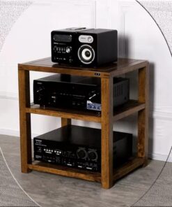 Générique Étagère de Rangement multimédia en Bois Massif à 3 Niveaux en Noyer - Meuble Audio/vidéo, Tour Audio sans Installation pour Le Divertissement à Domicile, Design élégant et Durable