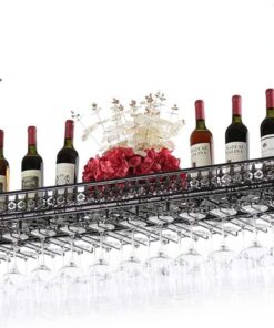 Casiers à vin Home/Bar Retro Metal Vintage avec Porte-Verre, Porte-Bouteille de vin à Suspendre au Mur, étagère à vin réglable pour l'industrie, pour Meuble Bar Cuisine organisateu