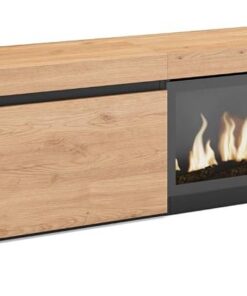 Skraut Home | Meuble TV | Banc Télé | Grand Espace de Rangement | 317x45x35 cm | Cheminée électrique XXL | Style Moderne | Chêne