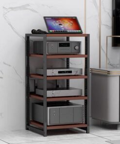 Meuble Rack Audio, Rack Audio avec Étagères Réglables, Meuble Audio Vidéo Ouvert Moderne, Tour Audio en Rack, Meuble Hi FI Robuste for Le Salon(Walnut,5-Tier)