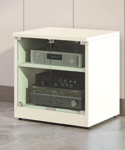 Meuble Média pour Équipement Audiovisuel - Armoire Stéréo avec Portes en Verre Trempé, Gestion des Câbles et Étagères Réglables, pour Chaînes Hi-FI et Composants(White,80cm/31.5in)