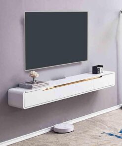 Support TV Flottant de Grande Taille Meuble TV Flottant avec Tiroir Console Multimédia avec Porte Pliante Meuble de Rangement sous TV avec Trou pour Câble pour Salon Chambre à Coucher.