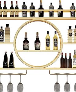 Casier à vin Mural Moderne, casier à vin de Bar, étagère Flottante pour Bouteilles de vin et Verres en métal, présentoir à vin en Fer, Support de Rangement de Bar pour Salon Salle à Manger (