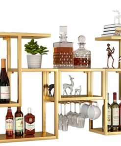 Étagère à Bouteilles en métal Étagères de Bar murales avec Support à Verres à vin Suspendu Mini Bar Armoire à Liqueur Étagère de présentation de Bouteilles de Bar Étagère Flottante