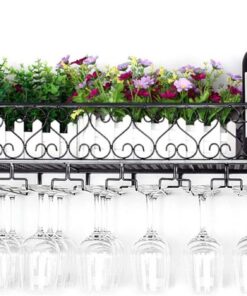 Casier à vin Mural en métal pour Bouteilles de vin, Verres à Pied, Support de Rangement, décoration de Maison et de Cuisine, pour Bars, restaurants/50 x 25 cm