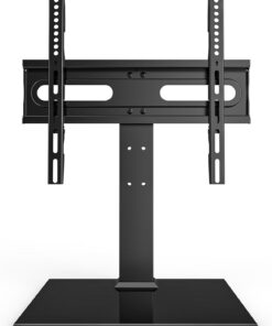 Meuble TV Universel - Meuble TV de Table pour téléviseurs LCD LED 27-60 Pouces - Support TV réglable en Hauteur sur 9 Niveaux avec Base en Verre trempé et Gestion des Fils, VESA 400x400mm