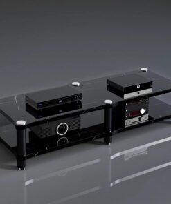 Meuble Hi FI, Meuble Rack Audio avec Pieds Anti-Vibrations, Meuble Audio Vidéo Amovible 1/2/3/4 Couches, Support Meuble stéréo, for la Maison/Bureau/Audio vidéo/DJ/théâtre(Black Gold,47.2x14.5