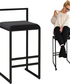 DASHADAO Ensemble de 2 tabourets de Bar en Velours Noir, tabourets Hauts de Cuisine avec Pieds en métal, chaises de Bar pour Bar de Petit déjeuner, comptoir, Cuisine à Domicile