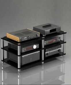 Rack Audio À Plusieurs Niveaux, Meuble Hi FI avec Colonnes en Acier Inoxydable, Meuble Audio Vidéo avec Pointes De Pied Absorbant Les Chocs, Meuble Rack Audio, for Domicile(Nero,3-Tier)