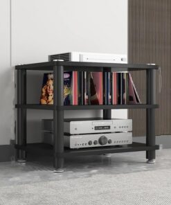 Meuble Multimédia Meuble HiFi À 3 Niveaux, Support De Stockage De Composants Audio, Étagère for Console De Tourne-Disque pour Audio/Vidéo/DVD/Tourne Disque(Black,H50CM)