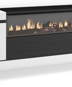 Skraut Home | Meuble TV | Banc Télé | Grand Espace de Rangement | 200x45x35cm | pour Les TV jusqu'à 80" | Cheminée électrique | Suspendu, Mural | Style Moderne | Blanc et Noir