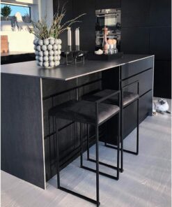 Tabouret de bar rembourré en velours – 29 chaises de cuisine contemporaines en métal avec pieds noirs pour salle à manger, pub, café et espaces de loisirs