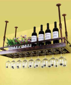 LUNEZY Porte-Bouteilles Suspendu en métal monté sur Porte-Bouteilles, Fer rétro européen Suspendu à l'envers bière et Porte-Bouteille inversé pour Cuisine/Bar/Restaurant (Couleur : Bronze