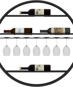 Étagère à vin Ronde à Fixation Murale avec Support de Rangement pour Verres à vin, Armoire à Liqueur, étagère d'affichage pour Bouteilles de Bar, étagère à Whisky pour Bar, Salon,