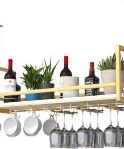 Porte-Bouteilles de vin à Suspendre au Plafond, Support en métal pour Verres à vin, Support Mural pour Verres à Champagne, étagères de Rangement au Plafond pour Bar, déco