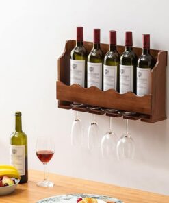Étagère à vin Murale Rustique en Bois pour Bouteilles, étagères flottantes en Verre, Cintre pour Verres à Pied, présentoir à vin Moderne pour Cuisine, Salle à Manger, Bar