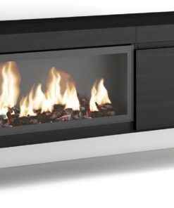 Skraut Home | Meuble TV | Banc Télé | Grand Espace de Rangement | 210 | pour Les TV jusqu'à 80" | Cheminée électrique XXL | Suspendu, Mural | Style Moderne | Noir